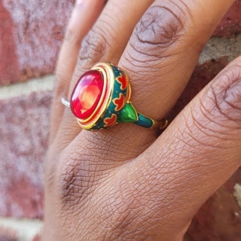 Vintage Red Cabochon Enamel Ring